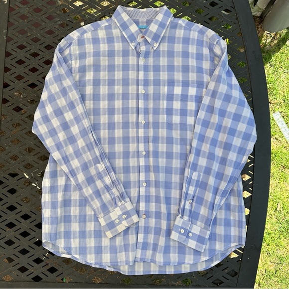 J. McLaughlin Blue And White Plaid Men’s Large Button Down Shirt Long Sleeves - Picture 1 of 8